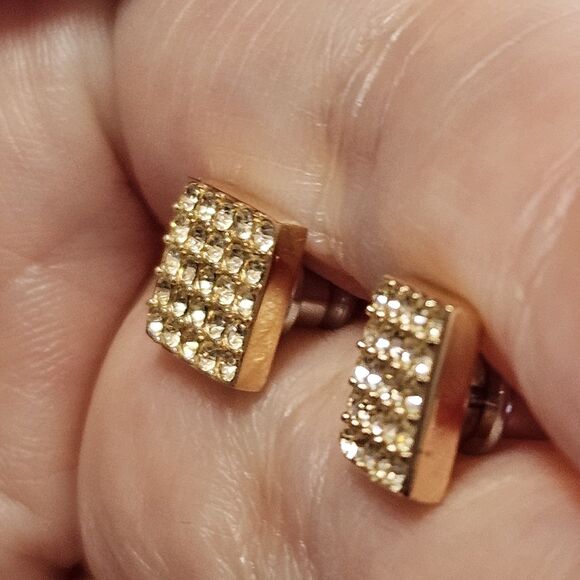 *Sale* Fossil Rose Gold Tone Square Earrings With Clear Rhinestone Accents - Picture 2 of 12